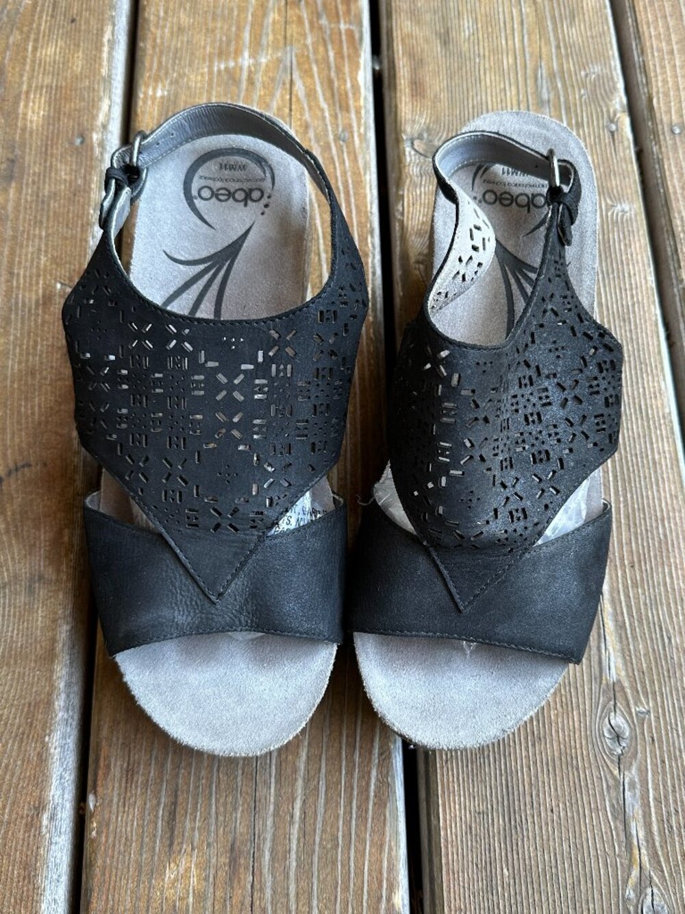 NWOT Abeo Black Leather Wedge Sandals Slingback Comfort Ortho in Women's 11